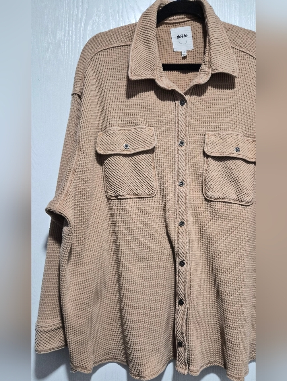 Aerie Lumber Jane Waffle Shirt In Cappuccino Size Large - Picture 6 of 11
